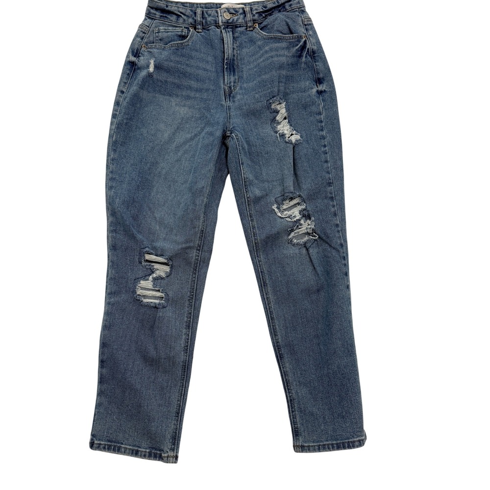 Vanilla Star Mom Jeans Womens Size 7 Blue Distressed High Rise Ripped Denim